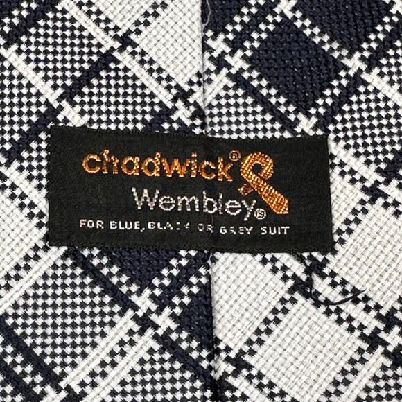 Vintage Wembleys Chadwick Mens Tie Blue White Plaid Necktie - Picture 2 of 7